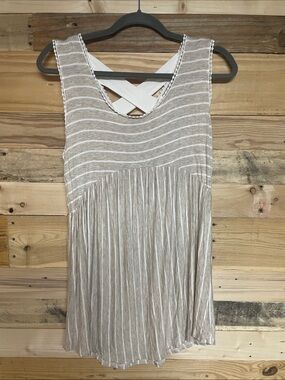 Hailey & Co size Large Sleeveless Striped Braided-Trim Tank with Crisscross Back